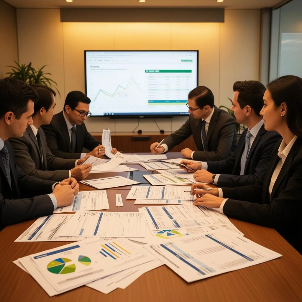 Equipe analisando contratos de energia